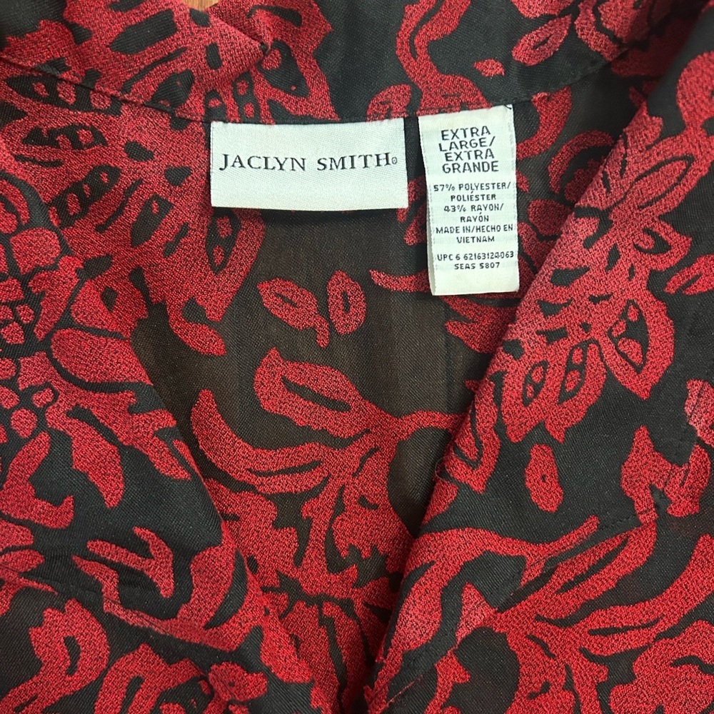 Jaclyn Smith Women’s Black Sheer and Red Floral Appliqué Shirt Blouse Size XL - Picture 2 of 8